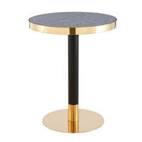 Кръгла маса със сив мраморен връх, алуминиева сплав златен ръб и основа, елегантна и щедра