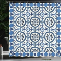Мароканска завеса за душ на Sonernt, ориенталски турски стил вдъхновени мозаечни мотиви в класически ретро дизайн, плат за плат комплект баня с куки, 72x72, сиво синьо