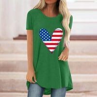 Цунфео модерни върхове за жени - Екипажа врата мода Удобни върхове печатни Ден на независимостта пуловер с къс ръкав тениски зелено 6