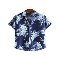 Мъжка тениска с къс ръкав тениска копче надолу топове мъжка блуза Хавайска Ревера врата ТЕЕ ДЦ 2ХЛ