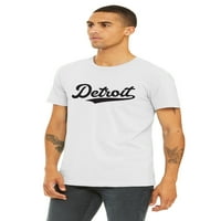 Daxton Adult Unise Tshirt Detroit Script с Michigan Vertical на гърба, бяло черно, 3XL