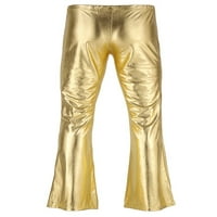 Мъжки лъскави метални диско панталони звънчета дъна разпалени дълги панталони панталони злато xx-голям