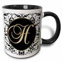 3Drose изображение на скрипта буква H в черно бяло и злато - два тона черна чаша, 11 -унция