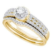 14к жълто злато кръгъл диамант Булчински сватбен пръстен комплект