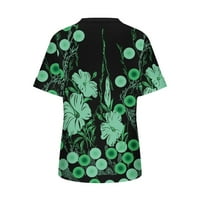 Дамски върхове кръгло деколте ежедневно блуза отпечатани жени летни ризи с къс ръкав зелено 4xl
