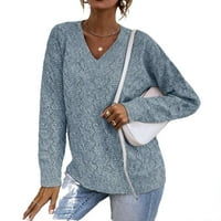 Небрежни обикновени V вратни пуловери с дълъг ръкав прашни лилави жени пуловери