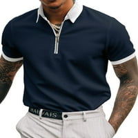 Мъжки Luxplum Summer Tops Zip Up Тениски с къс ръкав поло риза ежедневни тийнейдж