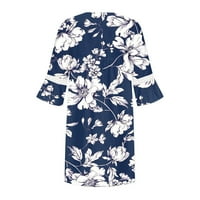 Tking fashion дамски летни ежедневни бохо флорални отпечатани разхлабени рокли с v-образно деколте мини дантелени пачуърк рокли тъмно синьо 2xl