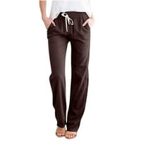 Клирънс продажба Плътен цвят Памук Бельо Панталони за жени Шнур ежедневни панталони с джобове Плюс размер зимни Салон панталони