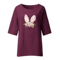Великденски Памучни Ленени върхове за жени зайче графични ризи Ръкав ежедневни свободни удобни летни тениски тениски