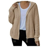 Жилетка клирънс женски качулка с цип кардиган дебел плетен пуловерно яке голямо палто бяло l y3y