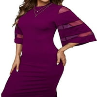 Дамска монтирана рокля обикновен сплит подхранване на яка лилаво xl