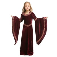 Dadaria Toddler Fall тоалети 4-12 години малки деца деца Хелоуин Момичета Модни вампири Косплей парти европейски стил средновековно облекло рокля за наметало вино 6- години, малко дете