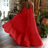 Tiqkatyck Slip Ressing за жени, жени модни ежедневни твърди каишки джобни разхлабени рокли за размахване на големи рокли за жени за жени червени