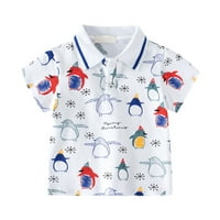 Entyinea Boys Графична поло тениска щампа с копче за копче с къс ръкав, върхове риза бяло 120