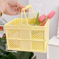 Пластмасова кошница с дръжка, сгъваеми щайги за съхранение, кошница за съхранение за организиране на рафт за десктоп в кухня