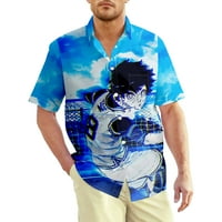 Тениска със синя заключване Небрежни мъжки ризи 3d печат улица Небрежна риза с къси ръкави, долна риза за мъже