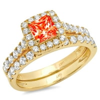 2. КТ принцеса нарязани червено симулирани диамант Скъпоценност реални 14к жълто злато адаптивни лазерно гравиране ореол вечен уникален арт деко изявление годишнина сватба годеж Булчински пръстен групата Комплект