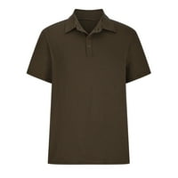 Мъжки ежедневни ризи плюс размер раиран бутон V-образен слеп с къс ръкав, който се отказва от яка пуловер върхове мода бързо суха тънка риза тениски кафяв xxl