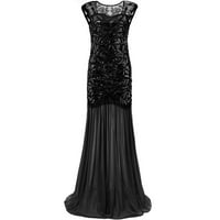 Къс ръкав кръг врата Дамски 1920-те черни пайети Макси дълга вечерна рокля Абитуриентски Плюс размер слънце приплъзване рокля рокля клирънс Черно ххл