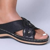 Женски издълбани плоски сандали меки и широки сандали с PU кожа горна за случаен повод плажна ваканция кафяв