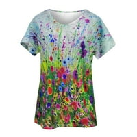 Женски шик графичен отпечатани летни върхове с къс ръкав v тениски за врата излизат удобни меки модни ежедневни тениски