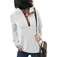 Женски пуловер плътни цветове пачуърк с висок бутон с дълги ръкави пуловер с дълъг ръкав