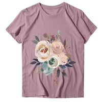 huaai дамски върхове свободни прилепнали жени ежедневни летни тениски флорални пеперуди от пеперуда Топ плътно цвят с къс ръкав Графичен тениска отгоре розово l