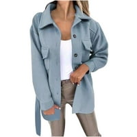 дамски кожени палта,дамски ежедневни вълнени копчета жилетка с дълъг ръкав ревера и джоба върховете на палтото