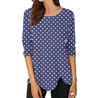 Ризи за жени Графичен тройник летни върхове с къс ръкав ежедневен риза за теглене кръг от печат на шията странични върхове черно бяло
