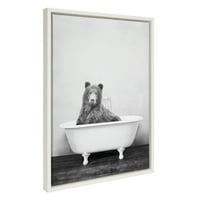 Кейт и Лоръл Силви мечка във ваната рамка платно стена изкуство от Ейми Питърсън Арт Студио, Бяло, черно и бяло животинско изкуство баня стена Дé