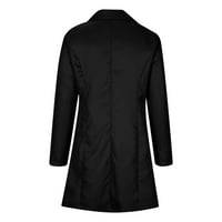 Дълго блейзер якета за жени бизнес случайни мода в-врата твърди Дълъг ръкав джоб жилетка ежедневни Връхни дрехи Черно ШЛ