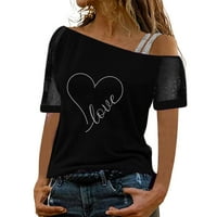 iopqo тениски за жени жени, отпечатани от раменни върхове, бляскави къси ръкави риза блуза върхове дамски върхове