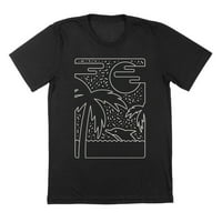 Тропична деко графична черна тениска за мъже памучен тройник