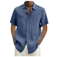Лятна модерен клирънс Мъжки ризи Дизайнер Пролет лято Мъжки ежедневни памучни бельо със солиден цвят с къси ръкави ризи свободни ризи сини xxxl