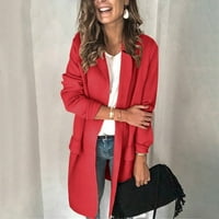 Зимни палта за жени зимен джоб дамски дълги есенни фалшиви Палто Цвят костюм свободно време ръкав Дамски палто червено + ххл