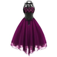 Дамски рокли без ръкави средна дължина Мода А-линия твърди макет врата лятна рокля тъмно лилаво 2хл