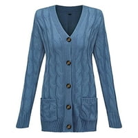 Shpwfbe есенни дрехи за жени жилетка за жени дамски ежедневни плетени жилетка пуловер с голям размер хлабав бутон яке пулове за жени синьо m