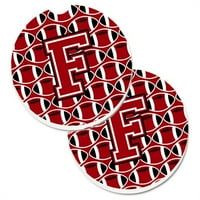Carolines Treasures Letter F Football Red с черно -бял комплект Cup Holder Car Coaster