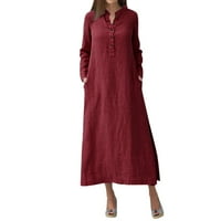 Amousa жени с дълги ръкави с дълъг цвят на макси дълга риза рокли за пуловер