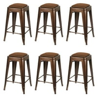 Дизайн група Кафе брояч Височина Метални бар столове с кафяво ПЪЗ кожа седалка, комплект от 6