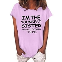 Yuwull Женски ежедневен кръгла тениска на тениската азбука щампа лято късо ръкав отгоре разхлабени блузи пуловер върхове просвет