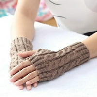Rygai Unise Winter дебел топъл плетен разтягащ се пръст половин пръст плоски дълги ръкавици, кафе