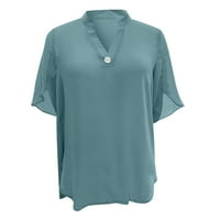 V Врат върхове активно облекло Женска блуза с твърд цвят риза с къс ръкав Шифонни ризи Небрежна тениска