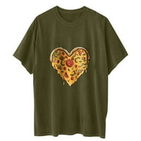Zodggu Clearance Midi Tunic Thiss for Women Pizza Heart Graphic Print щампа с къс ръкав врат лятна модерна мода дами блуза върхове капка рамо момичета обичат женски свободно време зелено 8