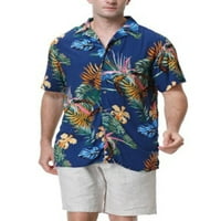 Grianlook Men Loose Lown Down Collar Blouse Boho Дърво отпечатана тениска плаж късо ръкав летни ризи