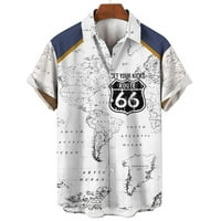 Винтидж мъжки ризи Лапета Лятна къса ръкав Американски маршрут отпечатана риза за мъже нов бутон Хавайско мъжко облекло блуза блуза