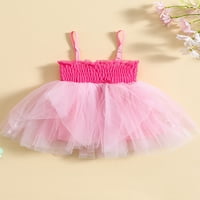 Suanret Toddler Baby Girls Tulle Dress Небрежно без ръкави рокля A-Line Party Princess Dress Summer Ression Pink 2- години