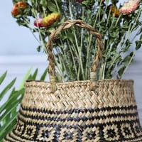 Кошница за съхранение на морска трева с черна решетка ръчно изработена трева тъкана кошница градина цветя саксия за пералня за съхранение на контейнер