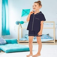5-14Т момичета момчета Унисе сатен коприна пижама комплект дете къс ръкав копче надолу спално облекло